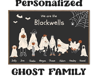 Personligt spökfamiljetryck, anpassad Halloweendekoration (digital nedladdning)