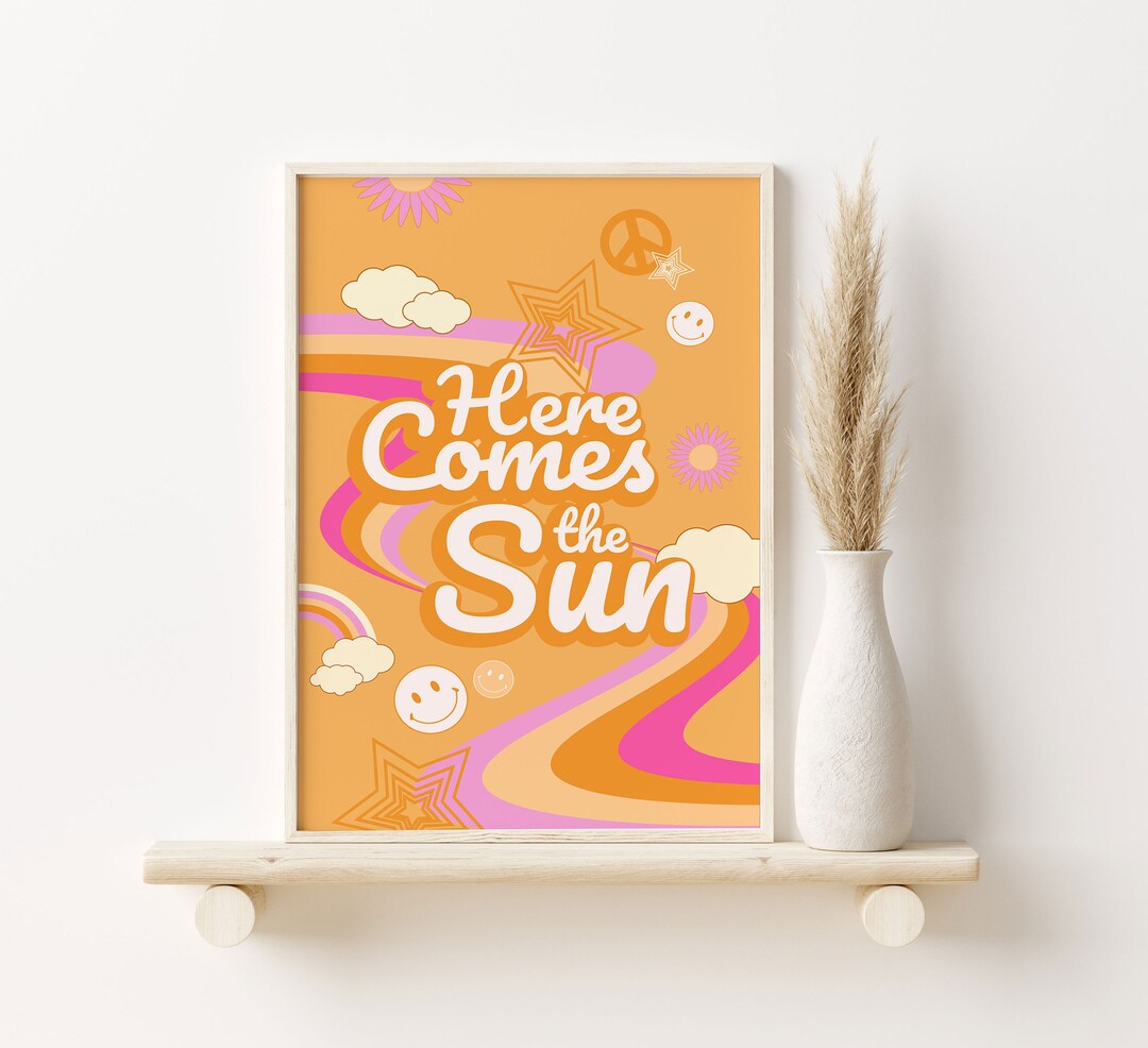 Niedliche Rosa und Orange Wandbilder Aesthetic Retro 70er Jahre Here