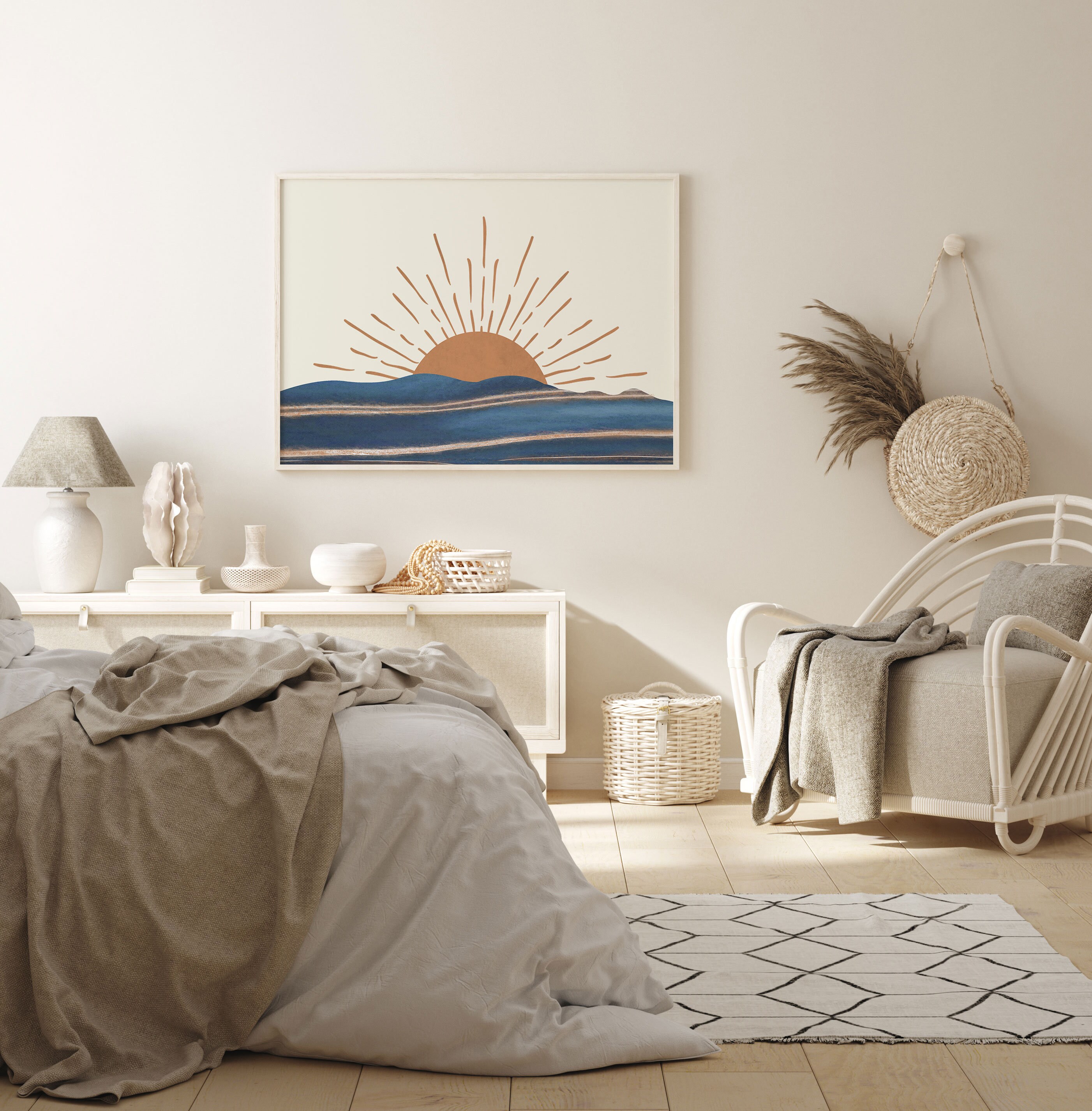 Abstract Rising Sun Print, Burnt Orange Sun Wall Art, Sun Home Decor ...