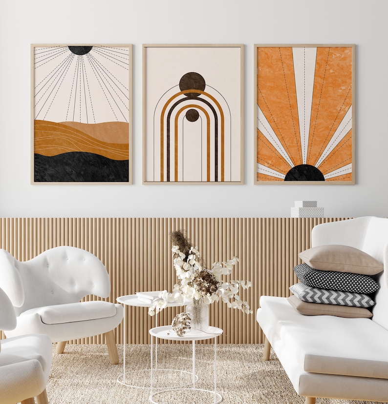 Boho Print Set Of 3 Aesthetic Mid Century Modern Print Set Matching Modern Gallery Wall Art Set Boho Abstract Poster Print Printable