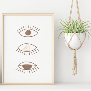 Abstract Art Print Minimalist Art Boho Decor Printable Wall Art,Modern Wall Art Poster Print Brown & Beige Art Evil Eye Bedroom Wall Art