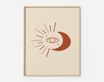 Sun Moon Print, Boho Sun Wall Art, Modern Moon Print, Boho Wall Art, Modern Art, Minimalist Wall Art, Boho wall Art, Printable Art