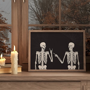 Funny Skeleton Halloween Wall Art, Fun Spooky Halloween Printable, Black & White Halloween Art, Digital Wall Art, Skeleton Print