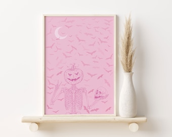 Halloween Print, Pastel Goth Room Decor, Trendy Pink Halloween Printable, Fun Halloween Wall Art, Aesthetic Halloween Wall Print