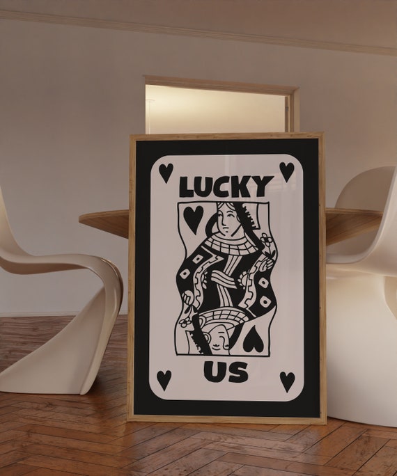 Trendy Wall Art, Lucky Us Print, Retro Wall Prints Printable, Aesthetic Poster Prints, Neutral Wall Art Lucky Us Poster, Above Bed Decor