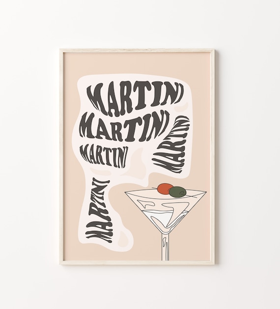 Cocktail Print Retro Martini Poster, Alcohol Wall Art, Neutral Aesthetic Edgy Decor, Printable Wall Art For Your Bar Cart