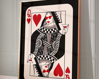Retro Queen of Hearts Art Print, Trendy Dorm Decor (Digital Download)