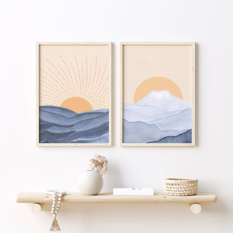 Matching Sun Moon Wall Art Yellow Sun Boho Printable Sun and Etsy