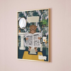 Funny Bathroom Art, Monkey Reading Paper Humorous Bathroom Decor, Mid Century Modern Animal Art, Modern Eclectic Maximalist Decor, Printable