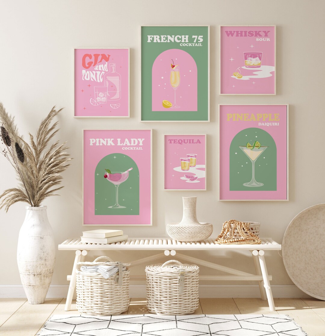 Retro Cocktail Print Set of 6 Colorful Gallery Wall Prints - Etsy
