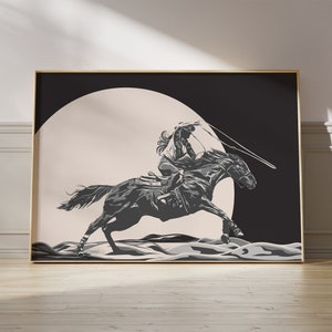 Fearless Cowgirl Art Print, Western Horse Riding, Moonlight (Digital Download)
