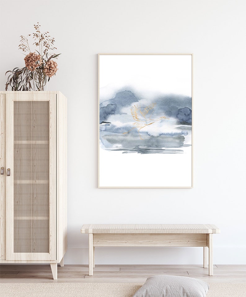 Minimalistic art Bedroom Wall Art Grey Minimal Wall Art Watercolour Print Gray Blue Watercolor Art Printable Wall Art Digital Art
