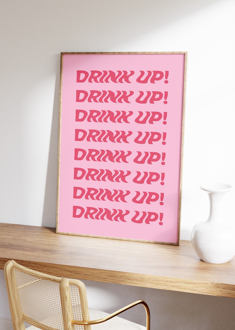 Cute Pink and Red Bar Cart Poster Bar Cart Art Colorful Etsy