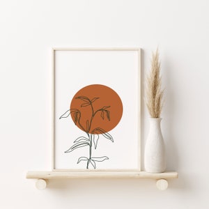 Gebranntes Orange Sonne Blatt Boho Kunst, Abstrakte Kunst, Minimalistische Wandkunst, Boho Wandkunst, Digitaldruckbare moderne Kunst Poster Druck Schlafzimmer Kunst