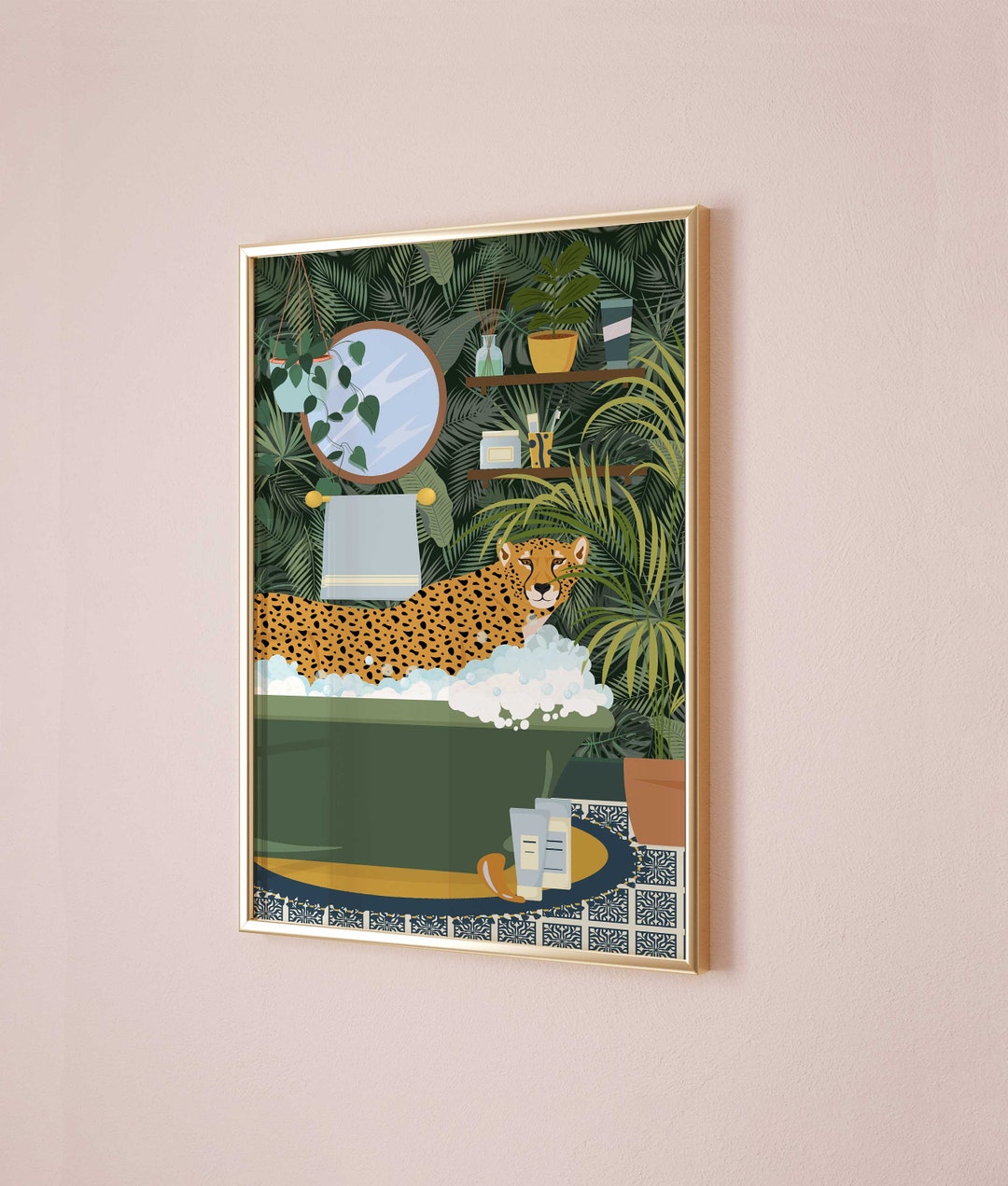 Bathroom Wall Art Funny Cheetah in Bath Print, Retro Bathroom Art ...