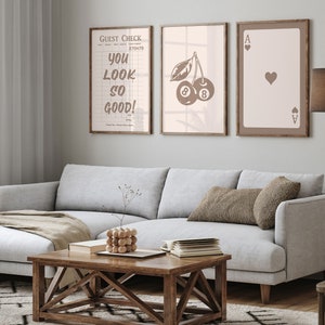 Arte de pared marrón topo, juego de 3 impresiones, arte de pared de moda, impresión de baño "You Look So Good", impresión de bola 8 de cereza, impresión de cheque de invitado, imprimible