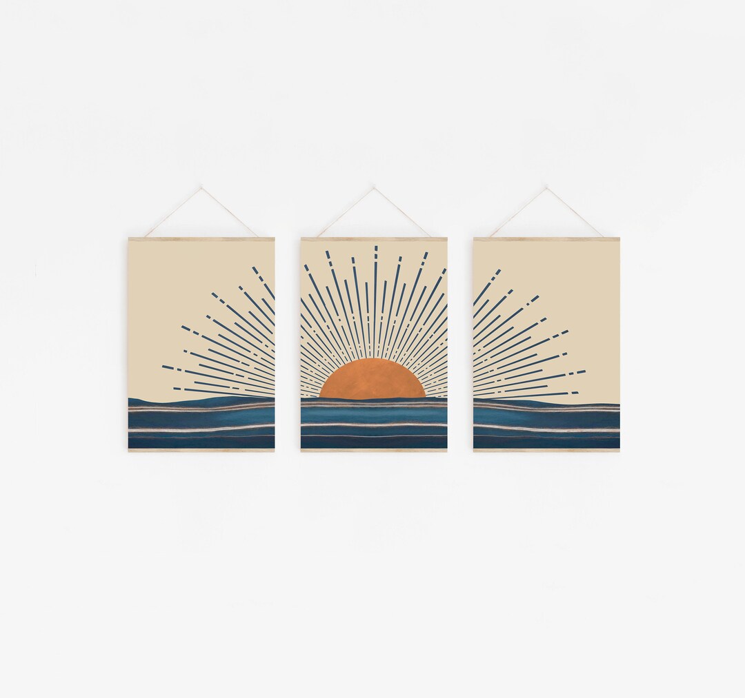 TERRACOTTA PRINT SET, Abstract Sun Print, Landscape Set of 3 Prints ...