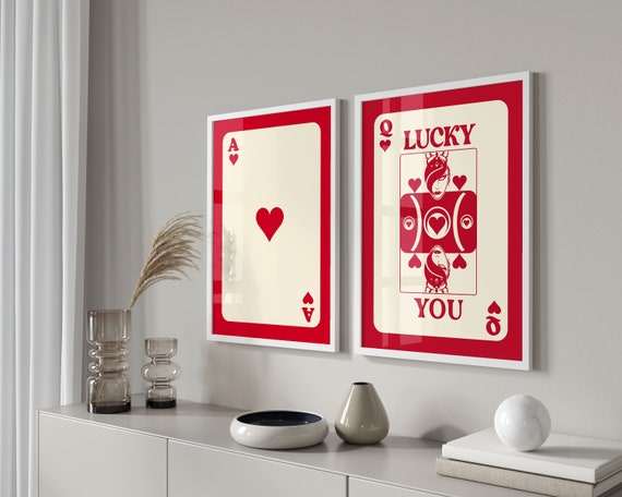 Cute Wall Art, Funky Gallery Wall Set of 2 Prints, Trendy Retro Wall Art, Apartment Decor, Bright Colorful Print, Lucky You Card