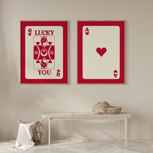 Cute Wall Art, Funky Gallery Wall Set of 2 Prints, Trendy Retro Wall Art, Apartment Decor, Bright Colorful Print, Lucky You Card image 3