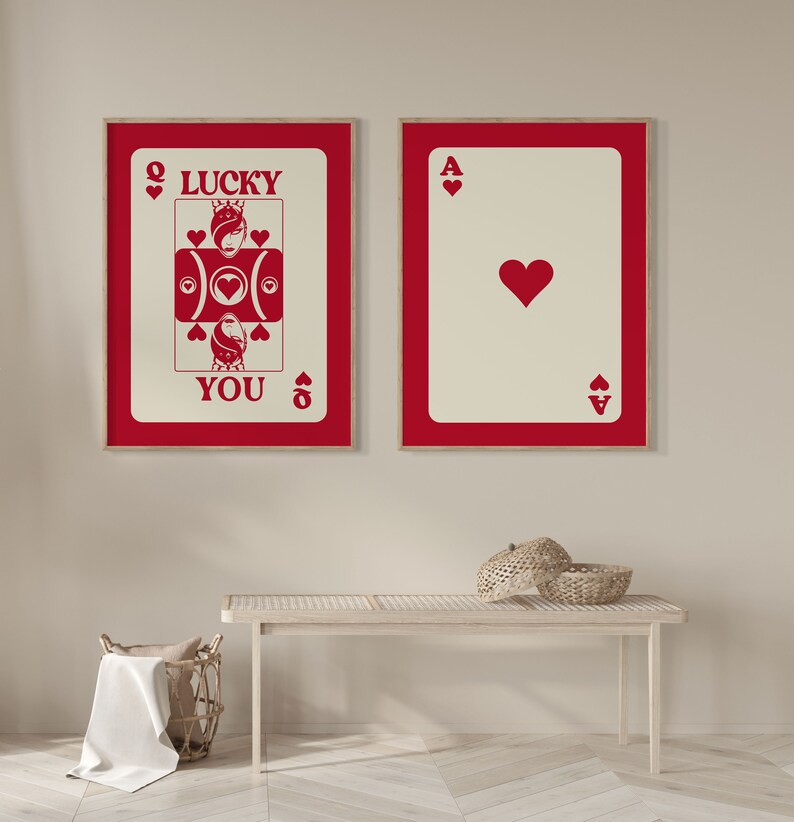 Cute Wall Art, Funky Gallery Wall Set of 2 Prints, Trendy Retro Wall Art, Apartment Decor, Bright Colorful Print, Lucky You Card image 3