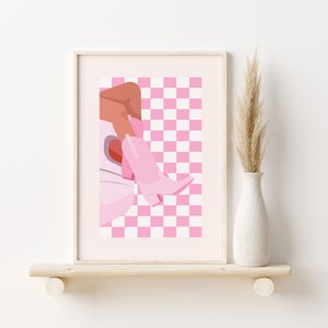 Cowgirl Art Print, Teen Girls Bedroom Retro Prints, Trendy Pink Print, Printable Wall Art, Cute Colorful Dorm Decor, Preppy Wall Art