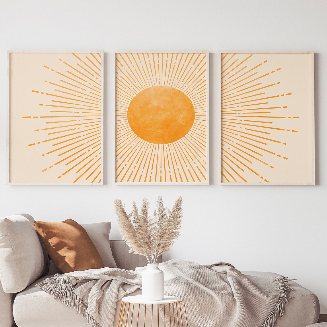 Sunrise Art, Abstract Art, Boho Sun Wall Art Sun Print Set of 3 Sun ...