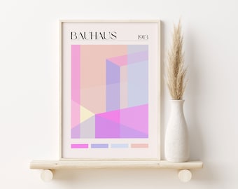 Abstract Geometric Print, Colorful Aesthetic Poster, Bright Colorful Boho Wall Print Trendy Bauhaus Exhibition Style Poster Digital Download