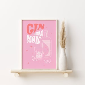 Colorful Alcohol Print, Gin and Tonic Drinks Print, Retro Wall Art, Printable Bar Art, Home Bar Decor, Kitchen Wall Art, Pastel Poster Print