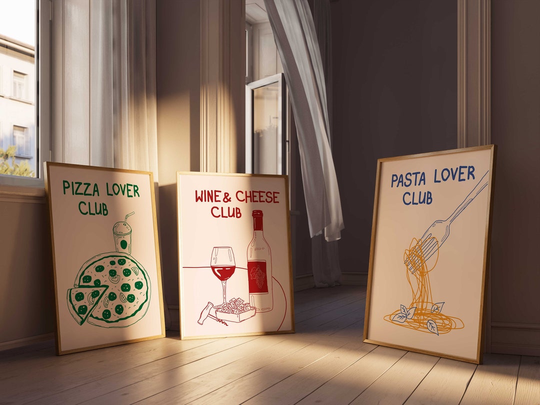 ultima print on instagram: Modern Kitchen Print Set, Wine, Cheese, Pizza, Pasta (digital Download ...