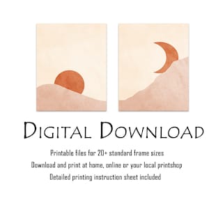 Sun and Moon Print, Terracotta Set of 2 Prints Abstract, Boho Wall Art ...
