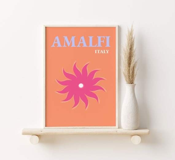 Cute Pink and Orange Wall Prints Aesthetic | Trendy Wall Art Colorful Decor | Printable Art, Cute Dorm Poster Colorful Amalfi Print