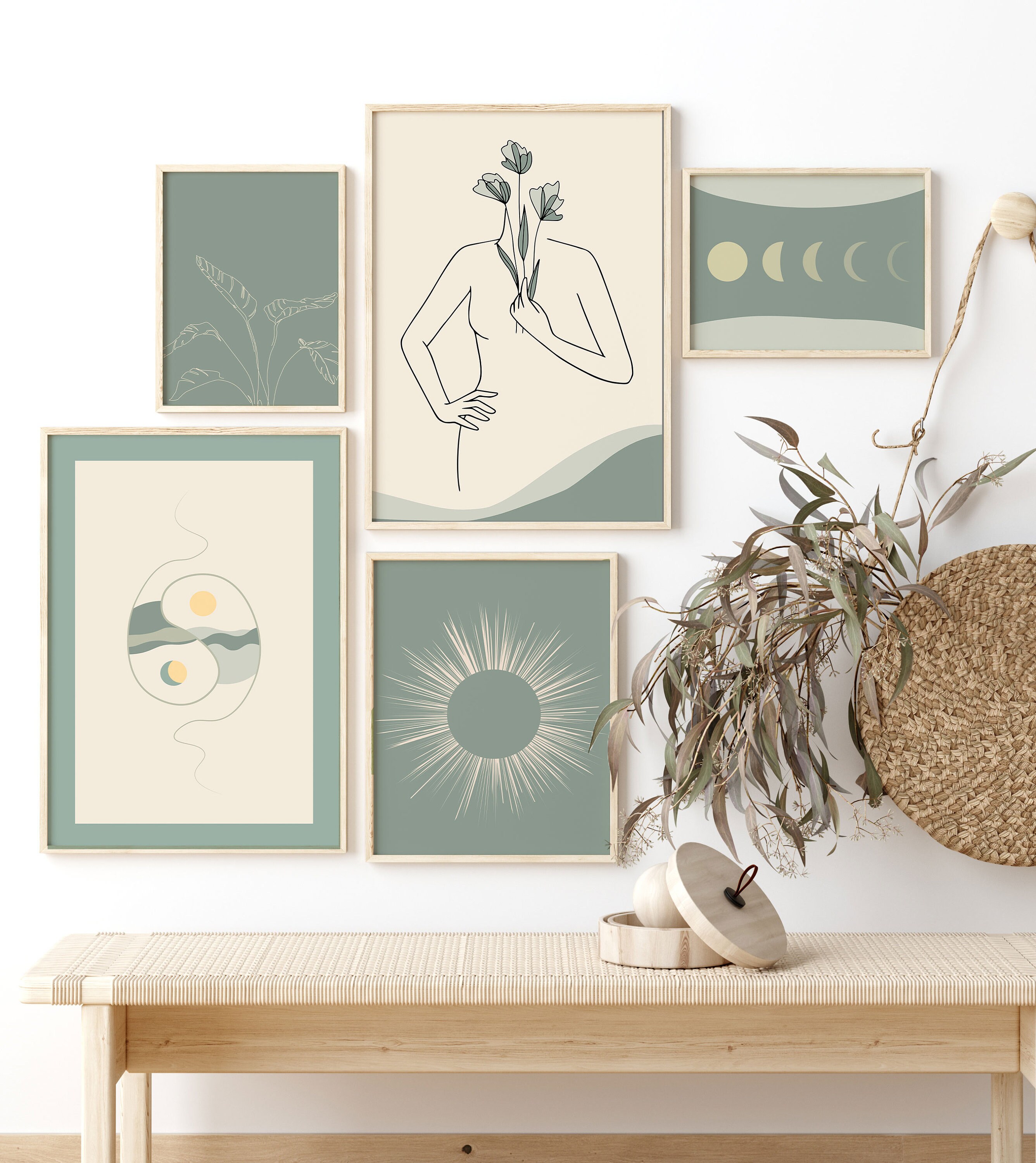 Boho Wall Art Set of 5 Prints Modern Minimalist Gallery Wall | Etsy