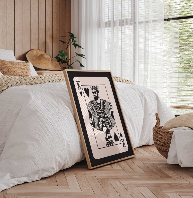 Trendy Retro Wall Art, King of Hearts Poster, Bar Cart Art, Playing