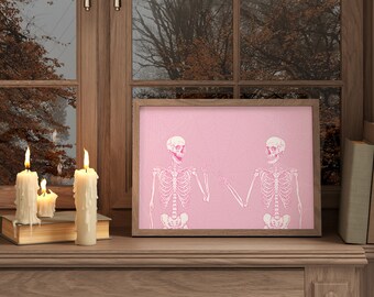 Trendy Pink Halloween Printable, Funny Skeleton Wall Art, Cute Halloween Print, Digital Wall Art, Skeleton Print