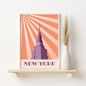 New York City Travel Print, Trendy Vintage Retro NYC Travel Poster,Printable Retro Wall Print Apartment Decor Colourful Boho Print Wall Art