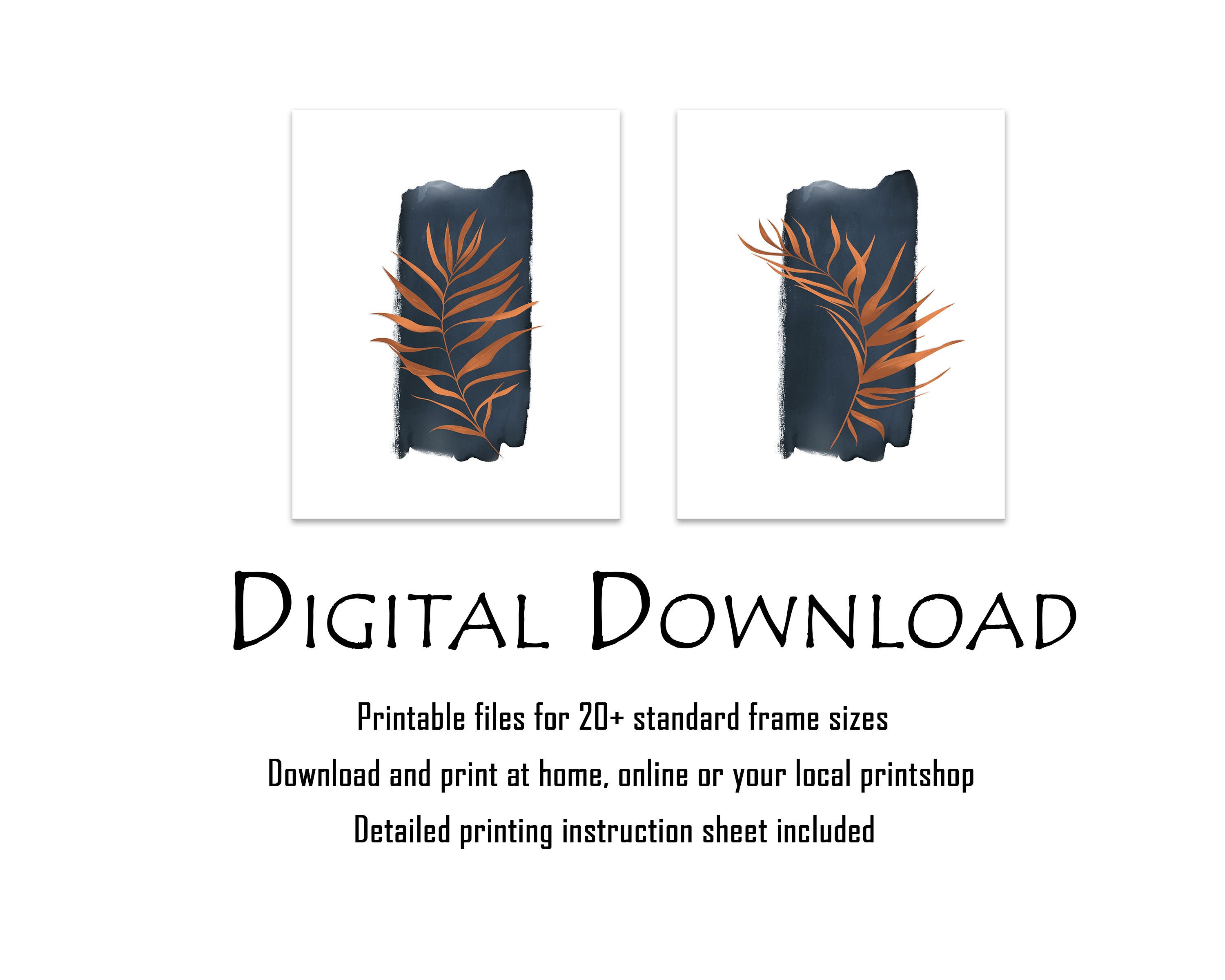 Set of 2 Prints Abstract Navy and Rust Wall Art Modern Etsy