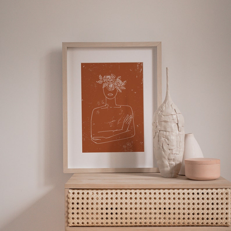 Woman With Flowers Line Art Boho Art Minimalist Print Boho | Etsy
