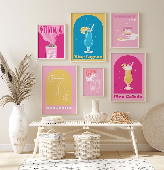 Retro Cocktail Print Set of 6 Colorful Gallery Wall Art - Etsy
