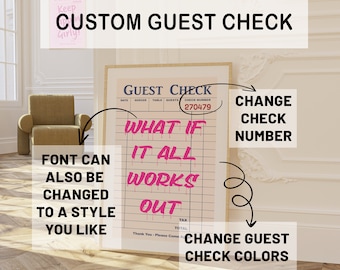 Custom Guest Check Art Print, Preppy Wall Art, Dripping Paint Effect, Large Sizes Available Guest Check Poster, Printable Housewarming Gift