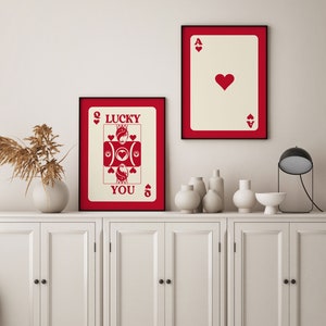 Cute Wall Art, Funky Gallery Wall Set of 2 Prints, Trendy Retro Wall Art, Apartment Decor, Bright Colorful Print, Lucky You Card image 4