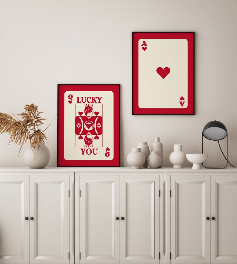Cute Wall Art, Funky Gallery Wall Set of 2 Prints, Trendy Retro Wall Art, Apartment Decor, Bright Colorful Print, Lucky You Card image 4