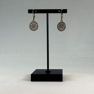 Floral Round Design Silver Tone CZ Earrings Glimmering Eye Catching Drop Style Earrings