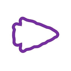 May include: Purple arrow-shaped graphic with a jagged outline.