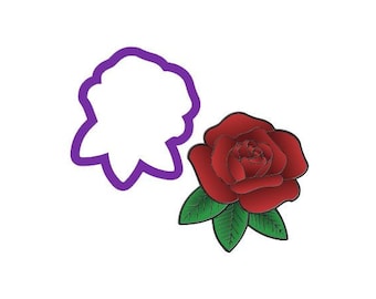 Rose with Leaves #2 Cookie Cutter - Rose Cookie Cutter - Flower Cookie Cutters - Spring Cookie Cutters - Plant Cookie Cutters