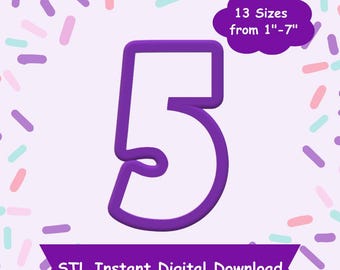 Number 5 Cookie Cutter STL Digital Download - STL Instant Digital Download for 3D Printing - Number Cookie Cutter STL