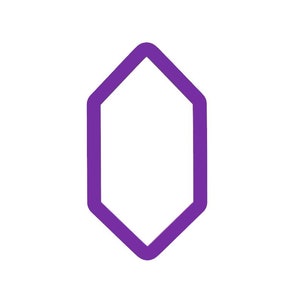 May include: A purple geometric shape resembling a hexagon with rounded corners.