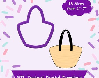 Beach Bag Cookie Cutter STL Digital Download - STL Instant Digital Download for 3D Printing - Beach Cookie Cutter STL - Bag Cookie Cutter