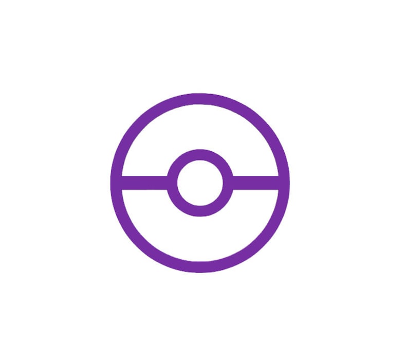 K&ouml;nnte beinhalten: Lilafarbenes Pok&eacute;ball-Symbol mit einem wei&szlig;en Kreis in der Mitte.