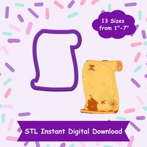 Cortador de galletas con forma de mapa STL para descargar digitalmente - Descarga digital instantánea de STL para impresión 3D - Cortador de galletas con forma de pergamino STL - Cortador de galletas pirata
