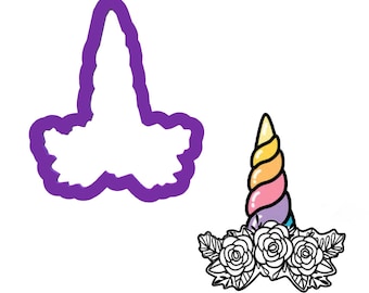 Unicorn Horn with Flowers Cookie Cutter - Animal Cookie Cutters - Fondant Cutters - Polymer Clay Cutters - Clay Jewelry Cutters - Cutters